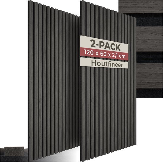 tectake® Akustikplatten – 2er-Set – Akustik-Wandplatte – 60 x 120 cm – 1,44 m² – Wandpaneele mit anpassbarer Größe – Lattenwand aus MDF und Holzfurnier – Schalldämmung – Stilvolle Wanddekoration – Einfache Montage – Schwarze Eiche