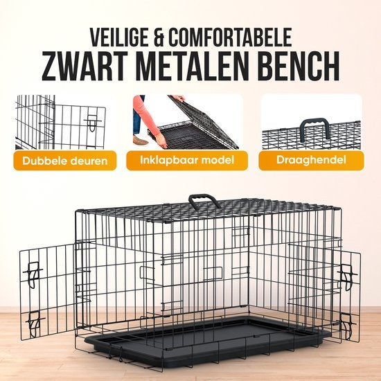 Avalo - Hundebox XXL - Faltbarer Käfig - 2 Türen - 122x74x80 CM - Schwarz
