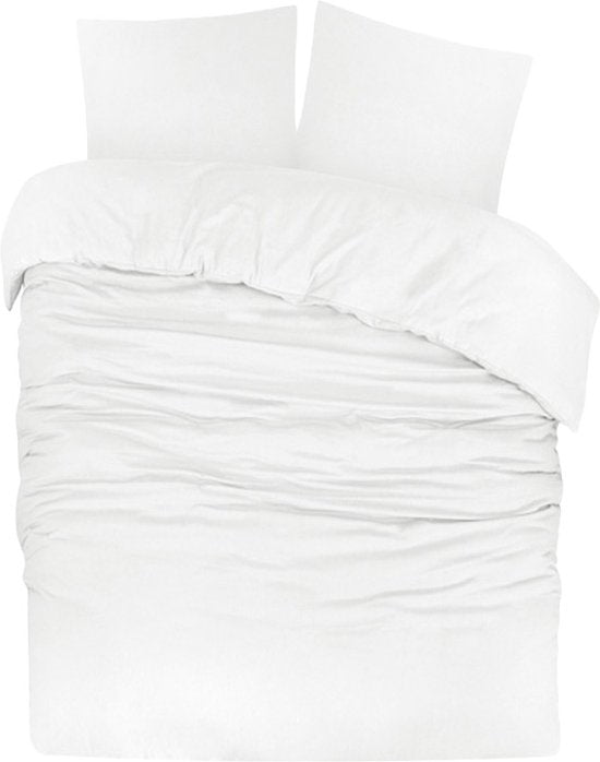 DoubleDry Bettbezug aus Flanell, 100 % weiche Baumwolle – Doppelbett 200 x 200/220 cm + 2 Kissenbezüge – atmungsaktiv und hautfreundlich – Weiß