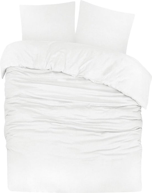 DoubleDry Bettbezug aus Flanell, 100 % weiche Baumwolle – Doppelbett 200 x 200/220 cm + 2 Kissenbezüge – atmungsaktiv und hautfreundlich – Weiß