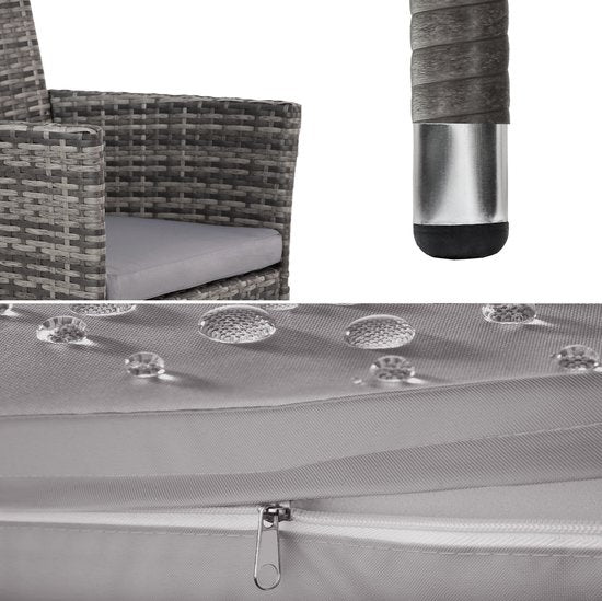 tectake - 2er Set Gartenstühle - Korbgeflecht - 4 Kissenbezüge - 59x57x85cm - Grau