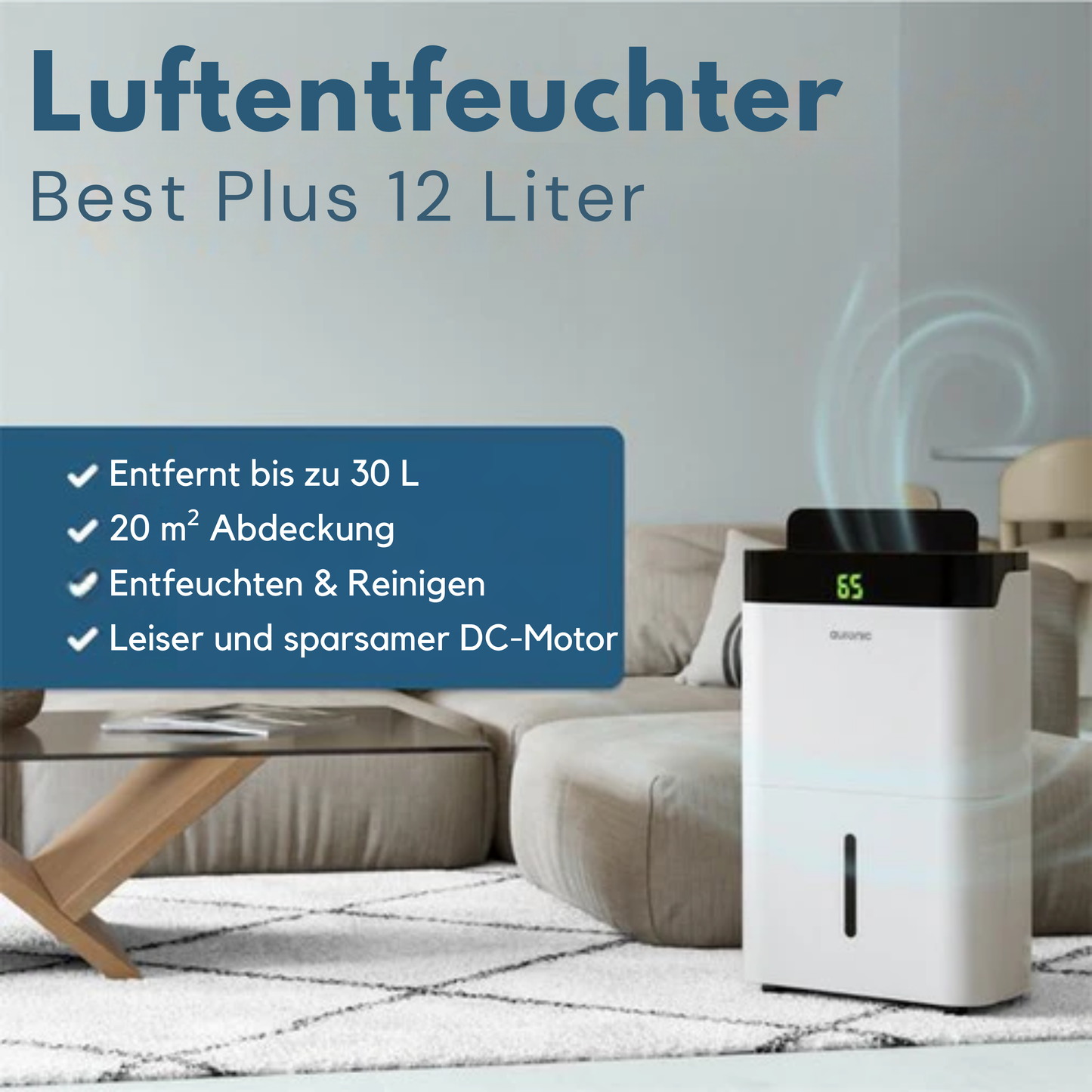 Auronic Luftentfeuchter und Luftreiniger - Better Plus Serie - Entfeuchtet 12L pro Tag - 5L Wassertank - Schlafzimmer, Badezimmer, Wohnzimmer und Büro - Weiß