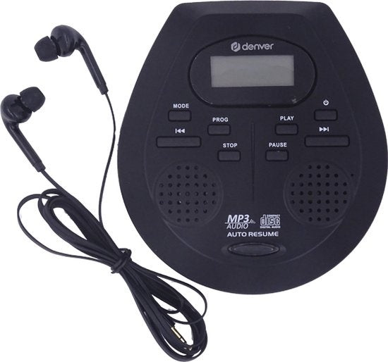 Denver Discman CD- & MP3-Player - Anti-Schock - Integrierte Lautsprecher - Inklusive Kopfhörer - CD, CD-R, CD-RW, MP3, LCD-Bildschirm - DMP395 - Schwarz