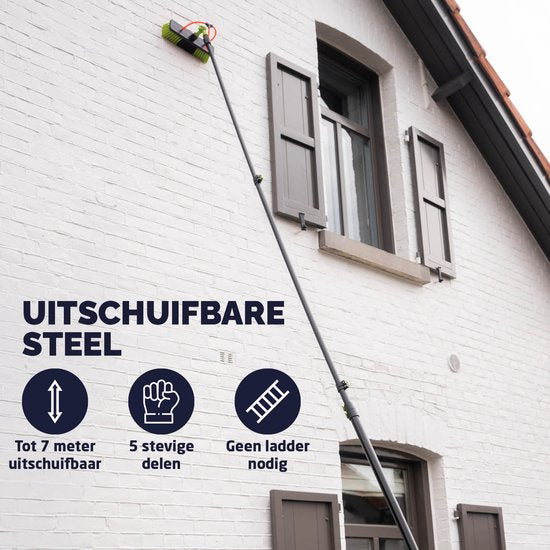BREND BR-2237 Teleskop-Waschbürste ausziehbar bis zu 7 Meter - 5-teilige Wasserbürste mit Seifenspender - Für Fassaden, Dachziegel und Solarpaneele