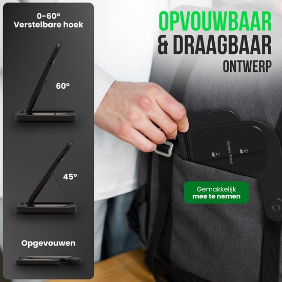 Strex 3-in-1 Wireless Charger - Ladestation - 15W Schnellladegerät - faltbar - geeignet für iOS & Android, Apple Watch, AirPods und Wireless Earphones - Schwarz