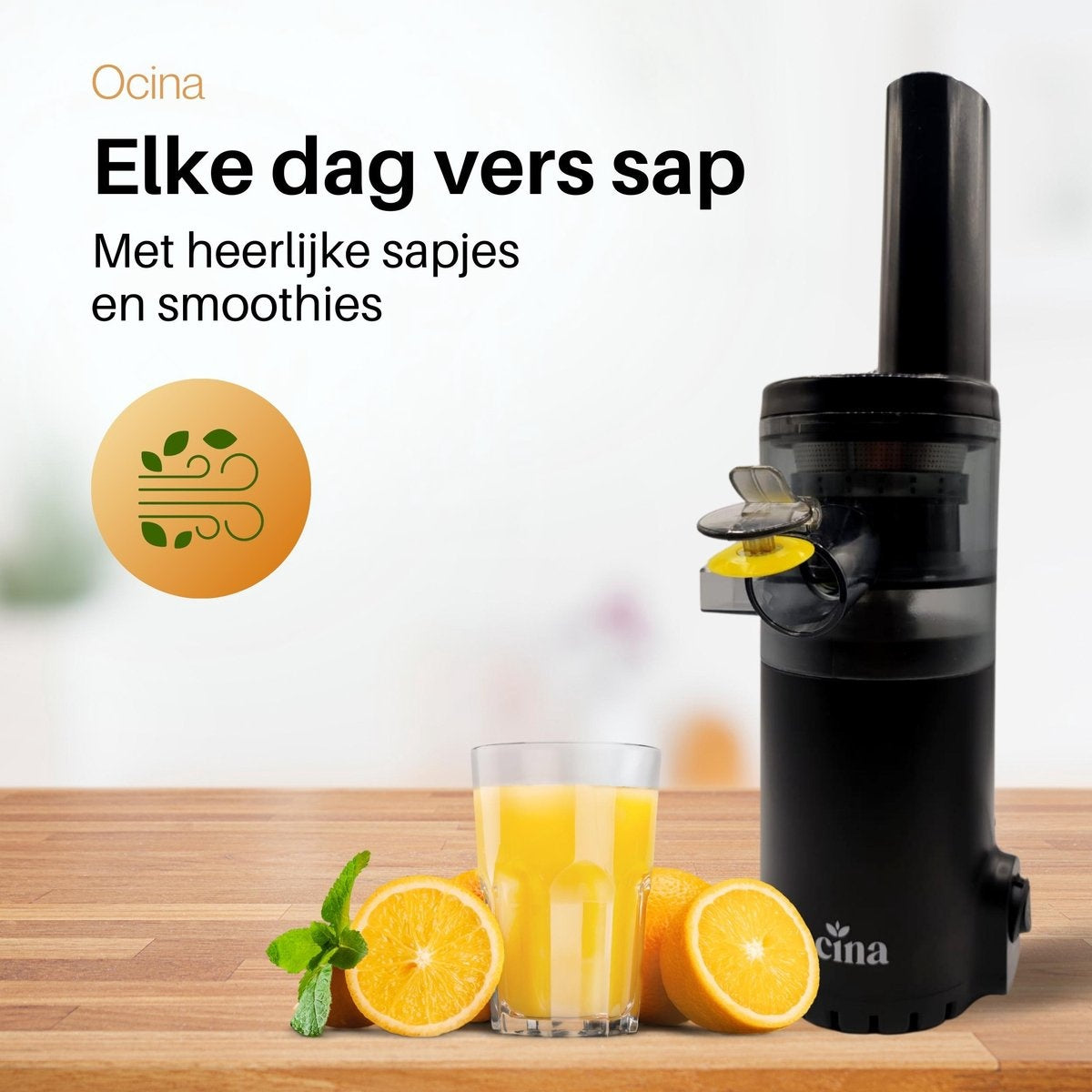 Ocina Slowjuicer - Entsafter für Gemüse und Obst - Trockenes Fruchtfleisch - Schwarz