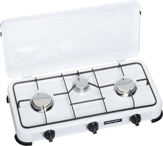 Campart Campingkocher KO-6383 – 3-flammige Campingkocher – Gaskocher mit Edelstahlbrenner – Weiß