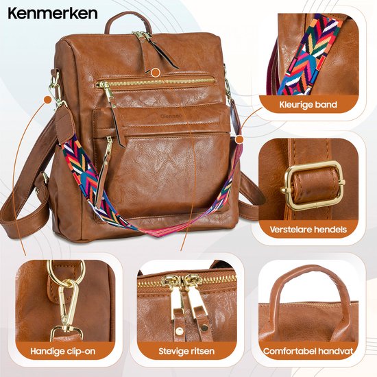 Glennoo - Rucksack Damen - Wasserdicht - Anti-Diebstahl-Fach - Rücken, Schulter, Handtasche - hellbraun