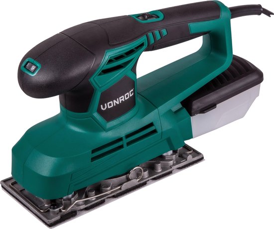VONROC Exzenterschleifer 240W - 90x187mm - Mit Staubauffangbox & 12 Stück Schleifpapier