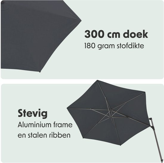 LifeGoods Sonnenschirm - Ø300 cm - 30° neigbar - One-push System - Wasserdicht - mit Bezug - Anthrazit