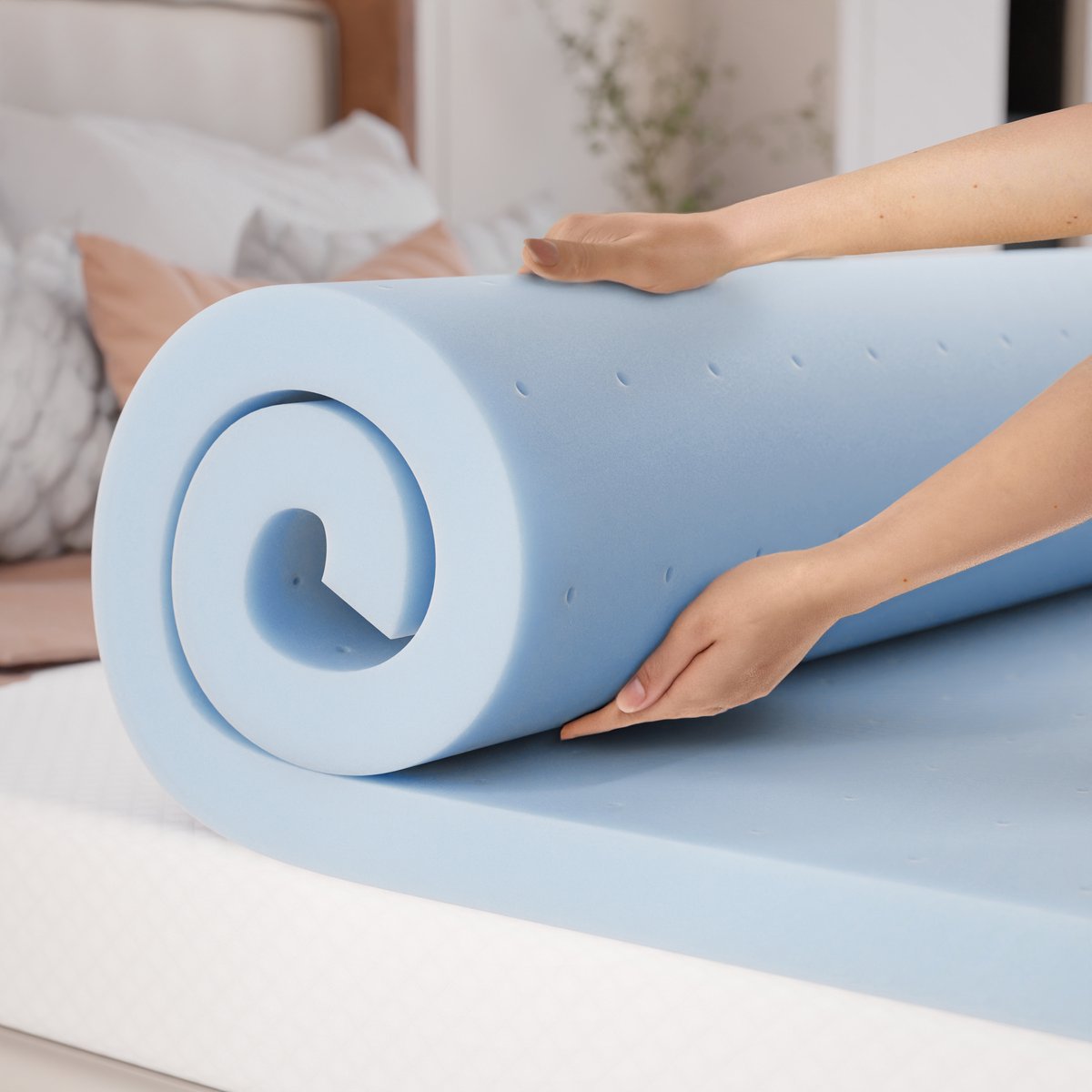 CozySense® Memory-Schaum-Matratzenauflage 120 x 200 – Matratzenauflage mit offenen Luftkanälen für atmungsaktiven Komfort – mit Gel angereichert – CertiPUR-US® – mittlere Festigkeit – 6 cm