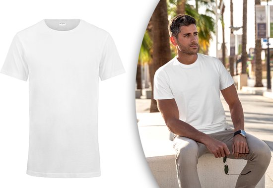 Milanoro - 4er-Pack extra lange Baumwoll-T-Shirts - Weiß - V-Ausschnitt - S