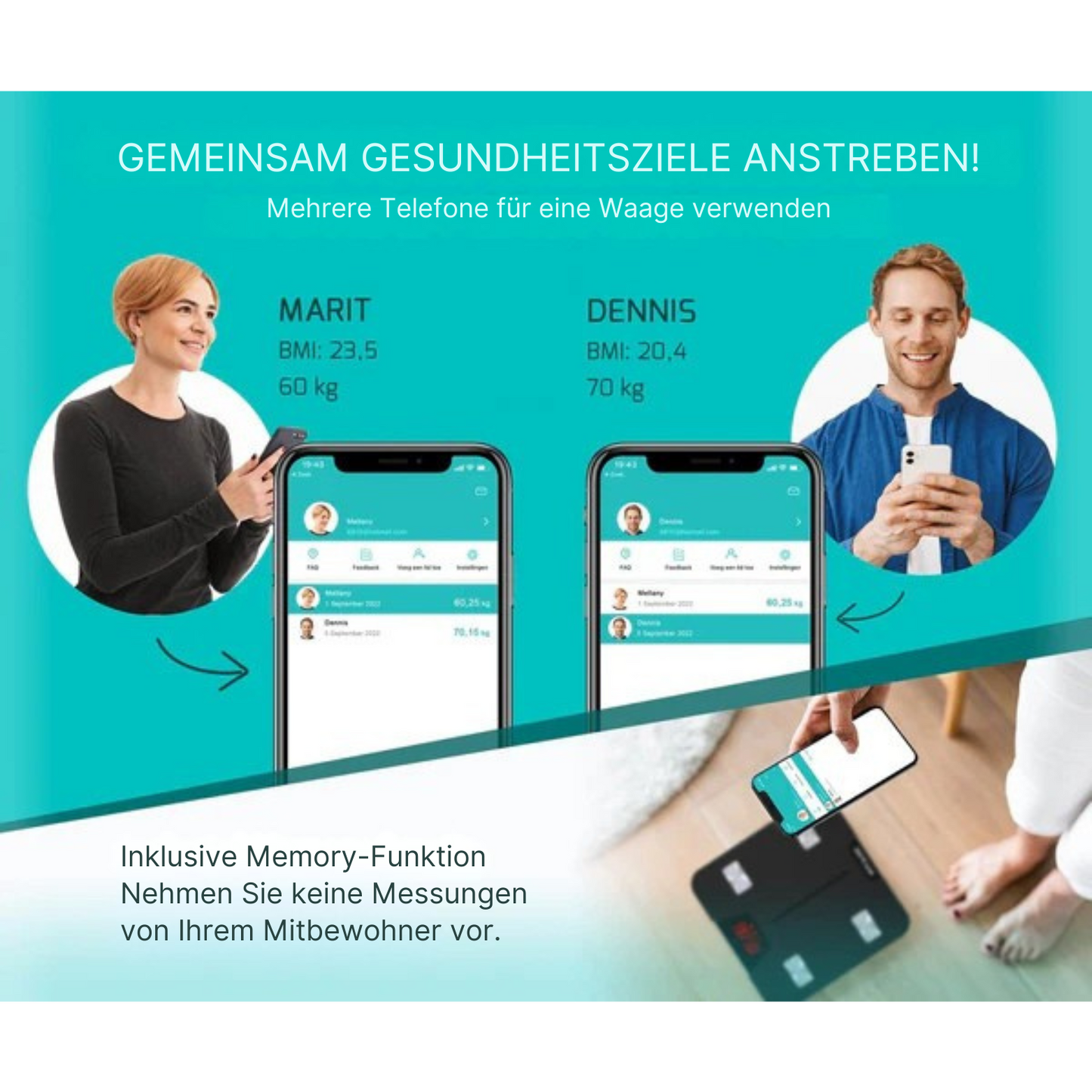 FITAGE Smart Waage - mit App - misst 17 Körperwerte - Schwarz