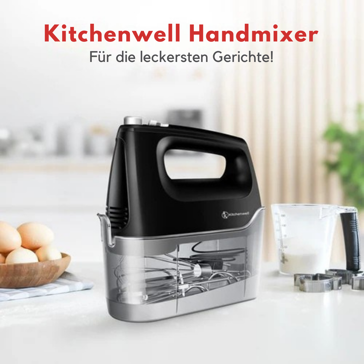 Kitchenwell - Handrührgerät - 6 Geschwindigkeiten und Turbofunktion - 400W - Schwarz