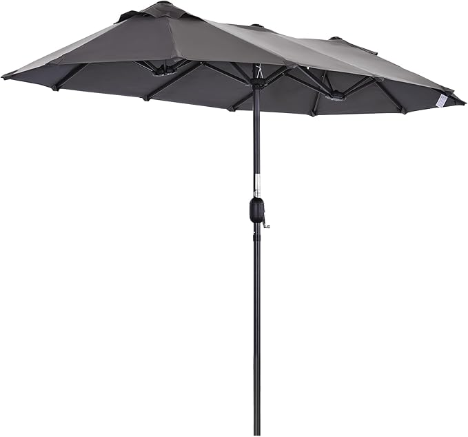 Angel Living Doppel-Sonnenschirm - 460 x 270 cm - mit Kurbel Großer Sonnenschirm Marktschirm - UPF 50+ - grau - 2.97x1.53cm