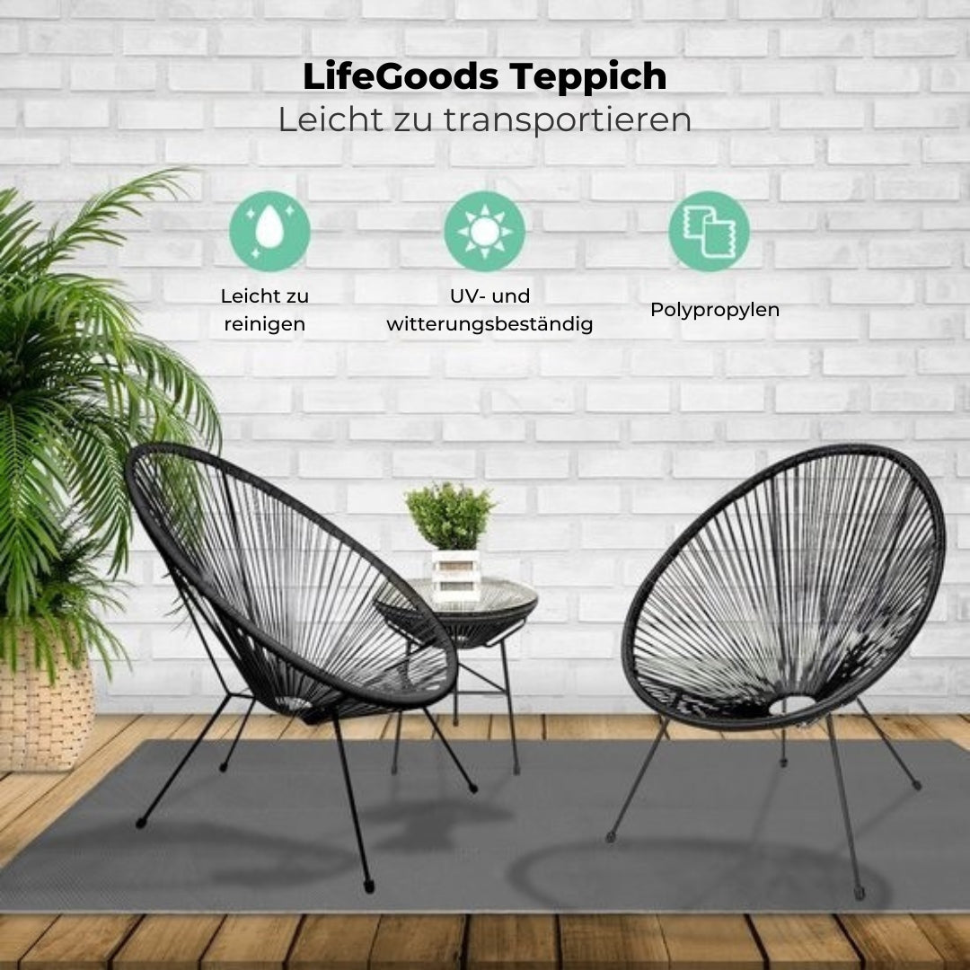 LifeGoods Outdoor-Teppich - 120x180CM - Gartenteppich - Inkl. Tragetasche - Grau
