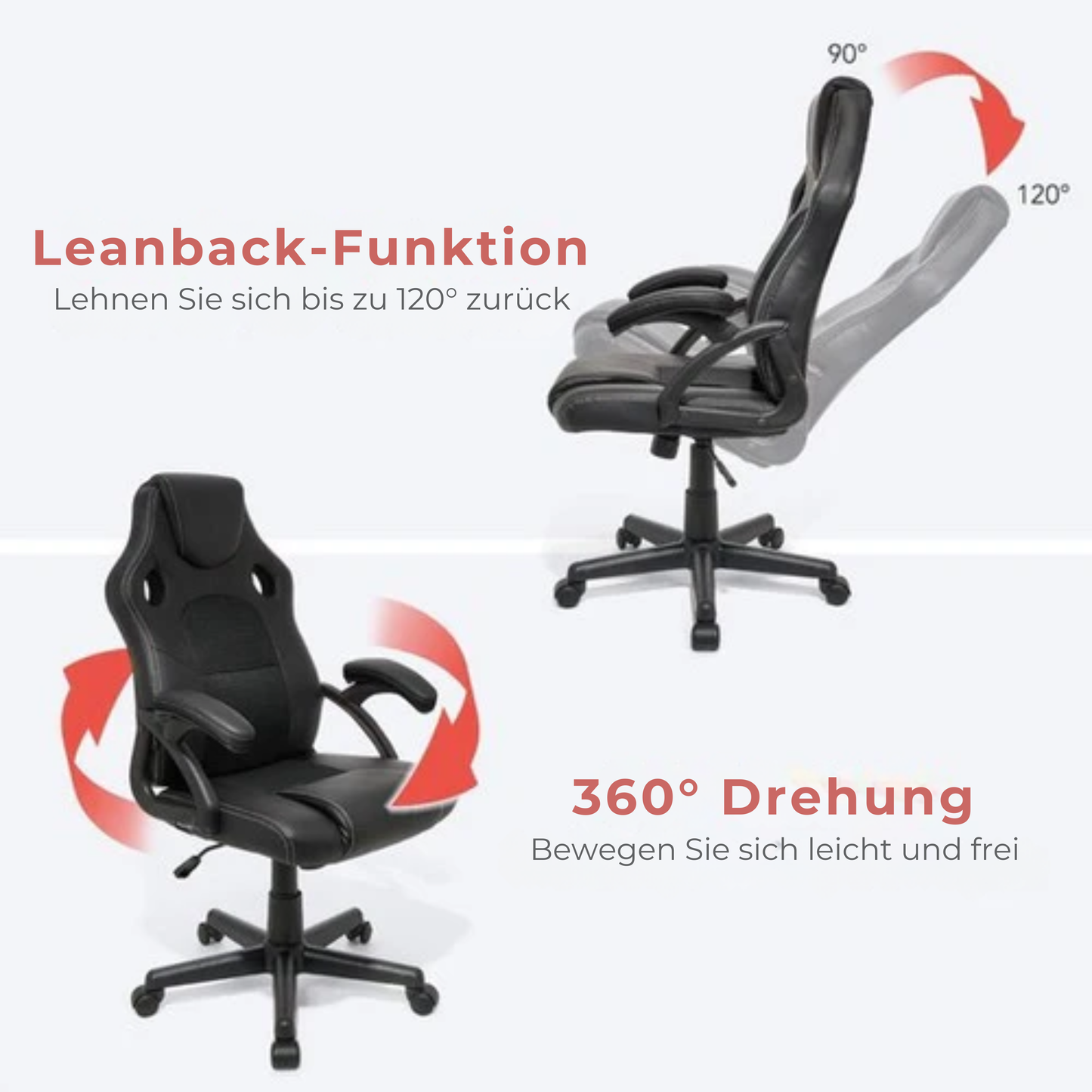 LifeGoods Gaming Stuhl - Einstellbar - Kunstleder - Schwarz