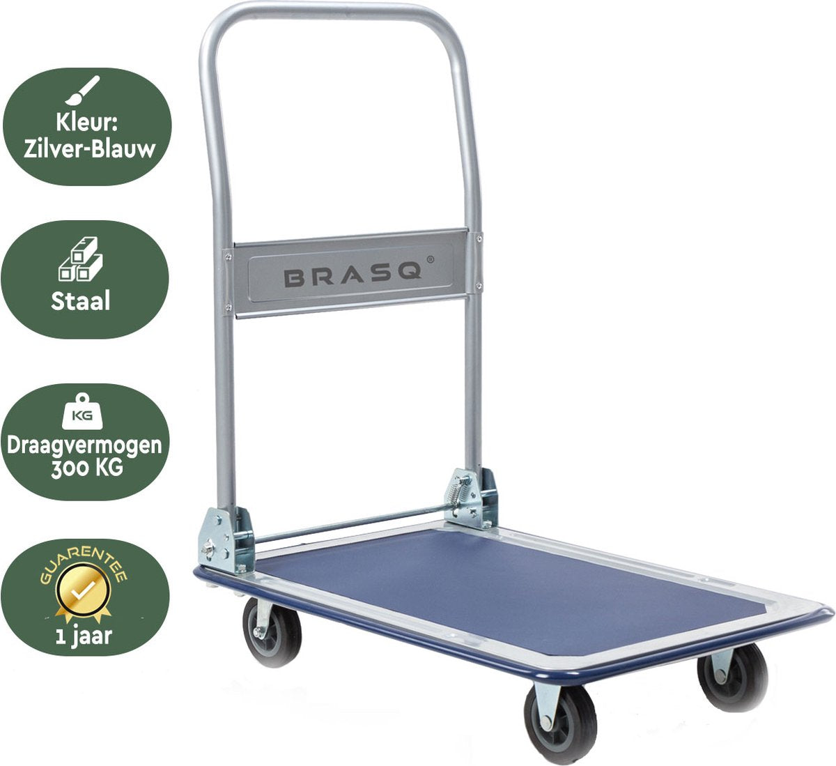 BRASQ Plattformwagen Zusammenklappbar - Kapazität 300 KG - Transportwagen - Lagerwagen - Plattformwagen