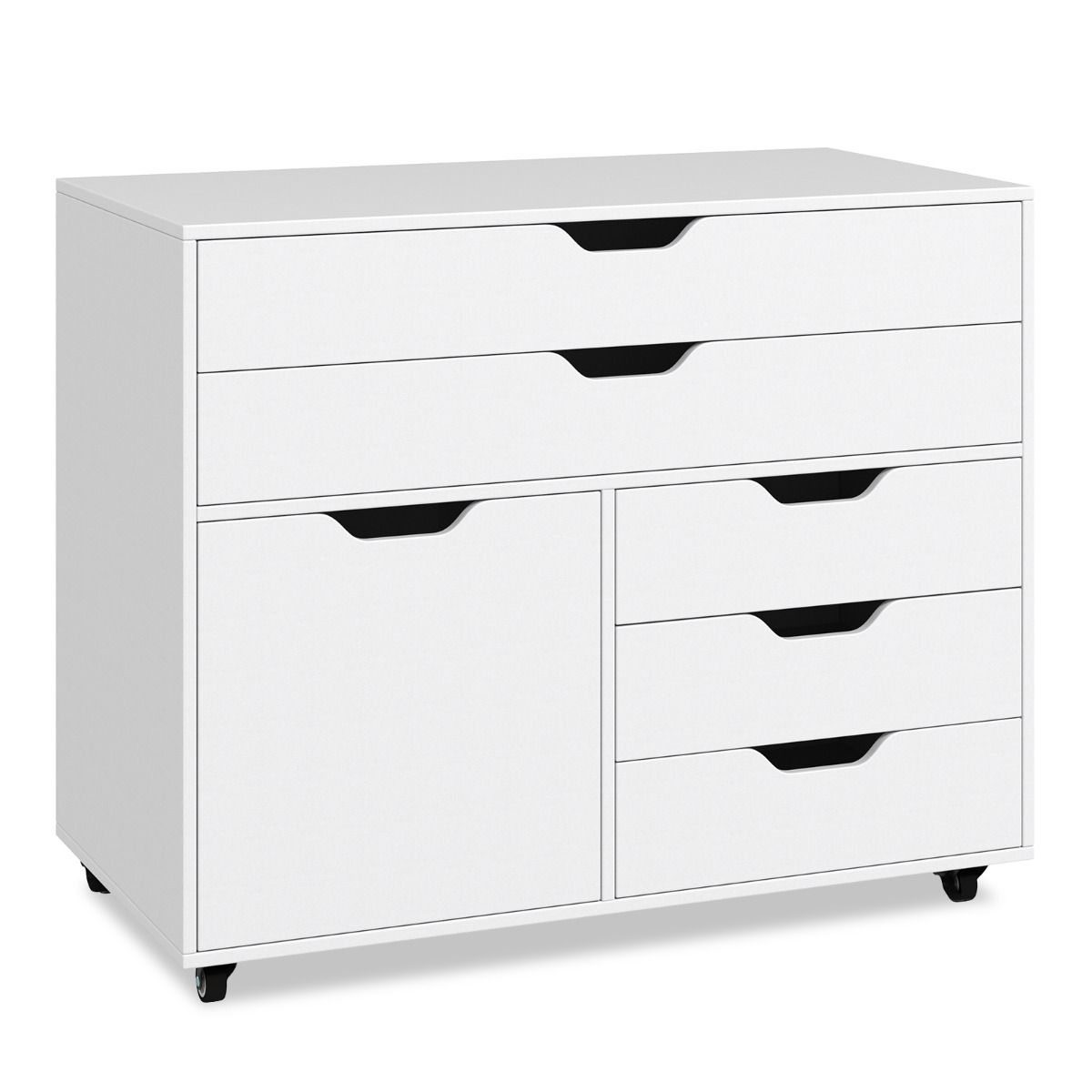 Coast Mobiler Schubladenschrank mit Tür - 77,5 x 40 x 64 cm - 5 Schubladen und Druckerständer auf Rädern