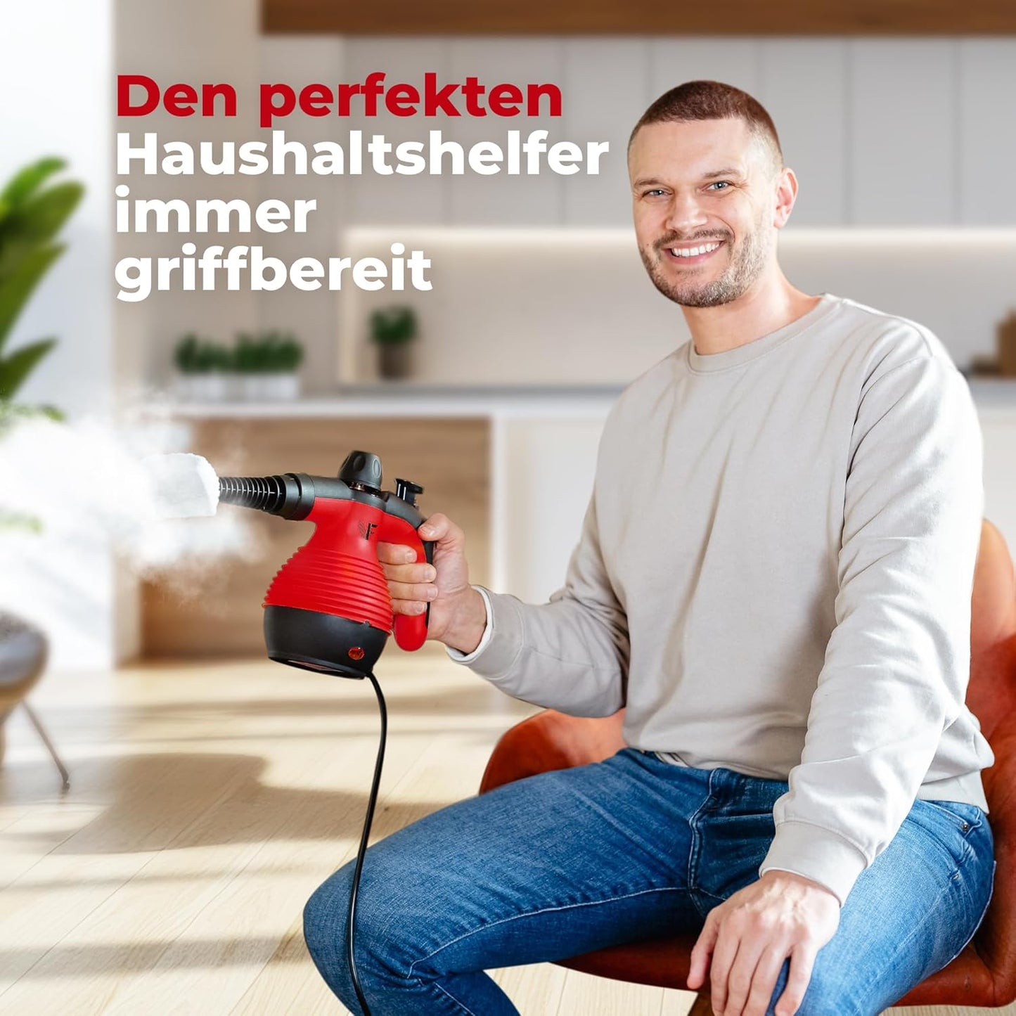 Neighbour's Friend® Dampfreiniger Neues Modell – Leistungsstarker Hand Steam Cleaner, 3,5 Bar Druck, 4m Kabel, 350ml Tank I Handdampfreiniger für Auto, Werkstatt, Haushalt & Fensterreinigung