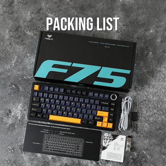 AULA F75 – Kabellose Gaming-Tastatur – Mechanisch – Gasket – Hot-Swap – QWERTY-Tastaturen – Tri-Mode – 80 Tasten – Donnerschwarz