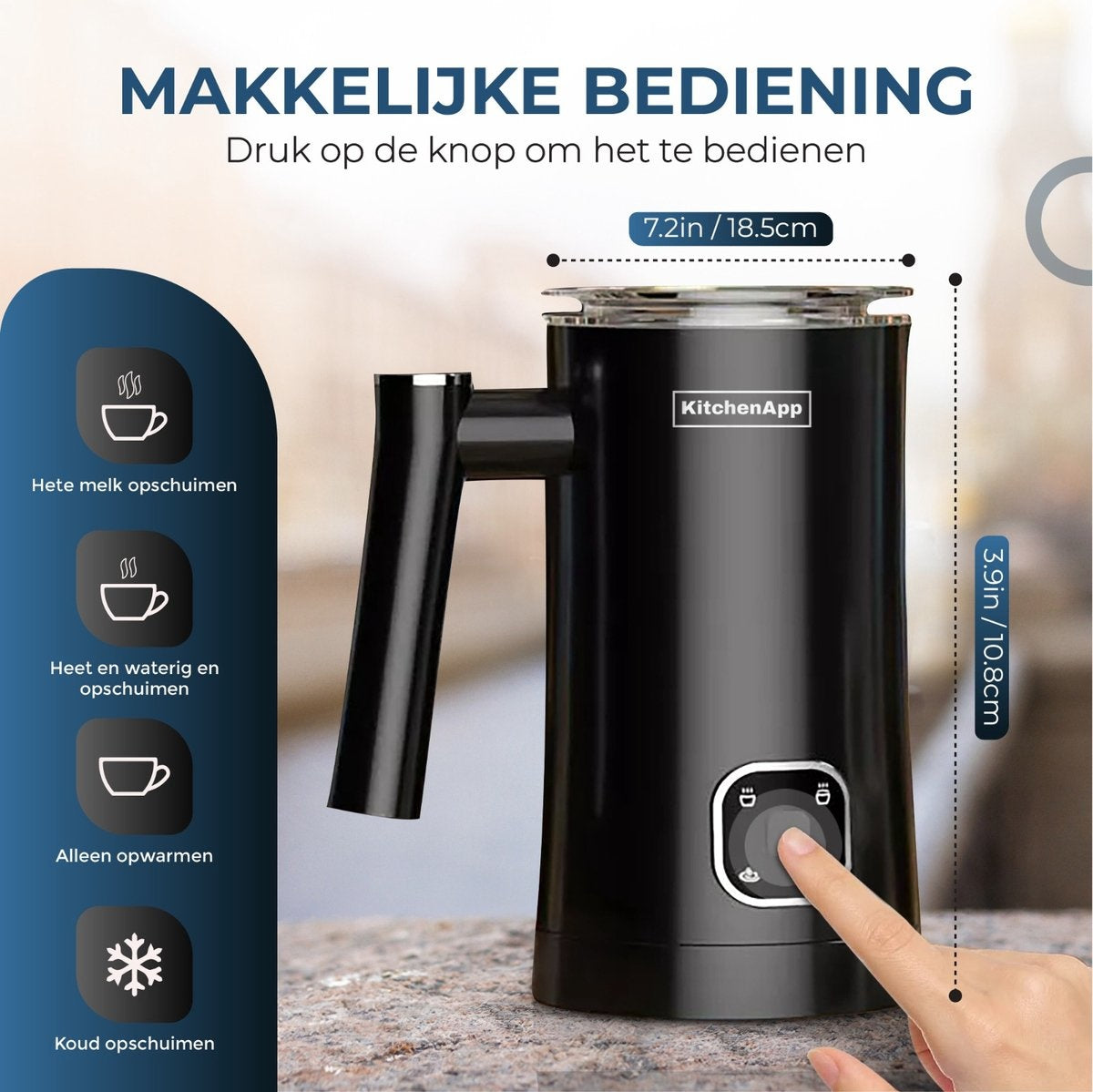 KitchenApp Milchaufschäumer elektrisch - 350 ml - Schwarz
