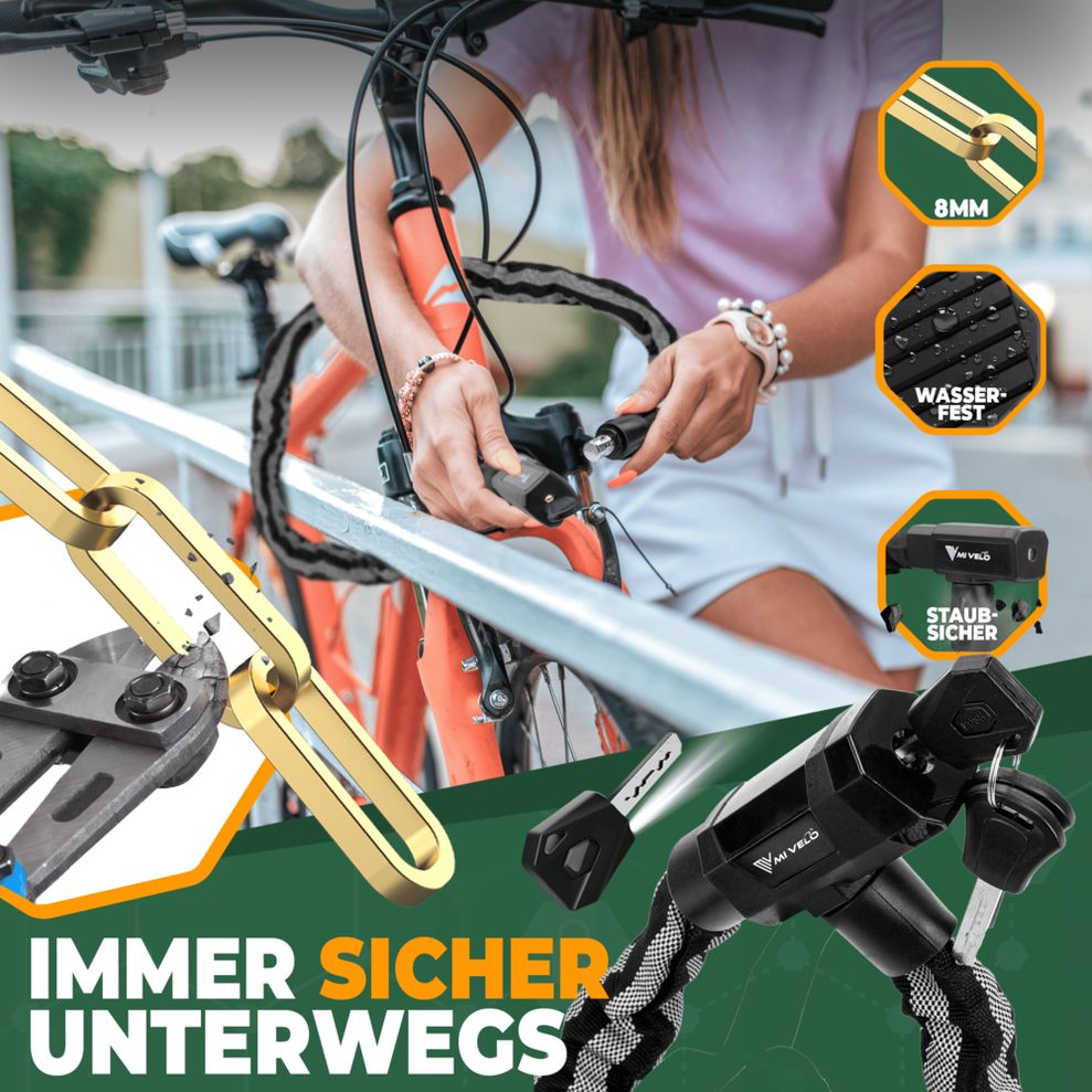 MIVELO Kettenschloss für Fahrräder - Mit Schlüsselschloss und LED - 100 CM - Edelstahl