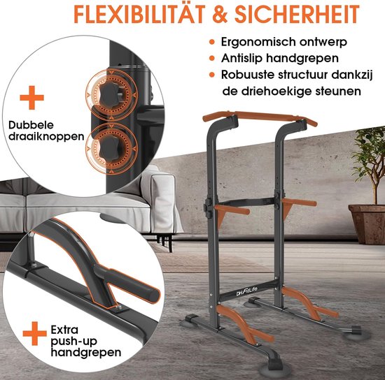 DH FitLife Power Tower Dip Station | Klimmzugstange freistehend | Dip Bars Rückentrainer | Power Station Kraftturm | Fitness Station | Power Rack für Home Gym | Krafttraining für Zuhause