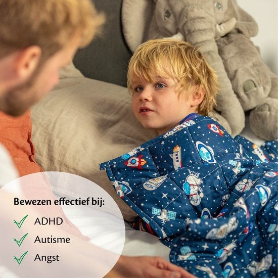 Ella - Gewichtsdecke - Kind - 2.4kg - 90 x 120cm - OEKO-TEX Baumwolle - Raumfahrt & Astronauten Muster - Blau