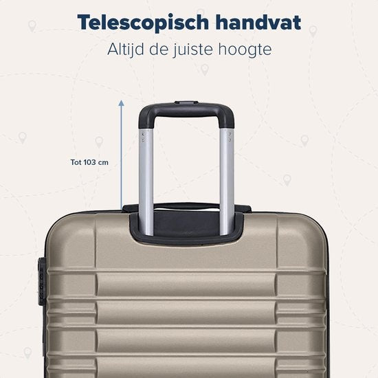 TRVLMORE Handgepäckkoffer mit Zahlenschloss – 38 L – 54 × 36 × 20 cm – Champagner