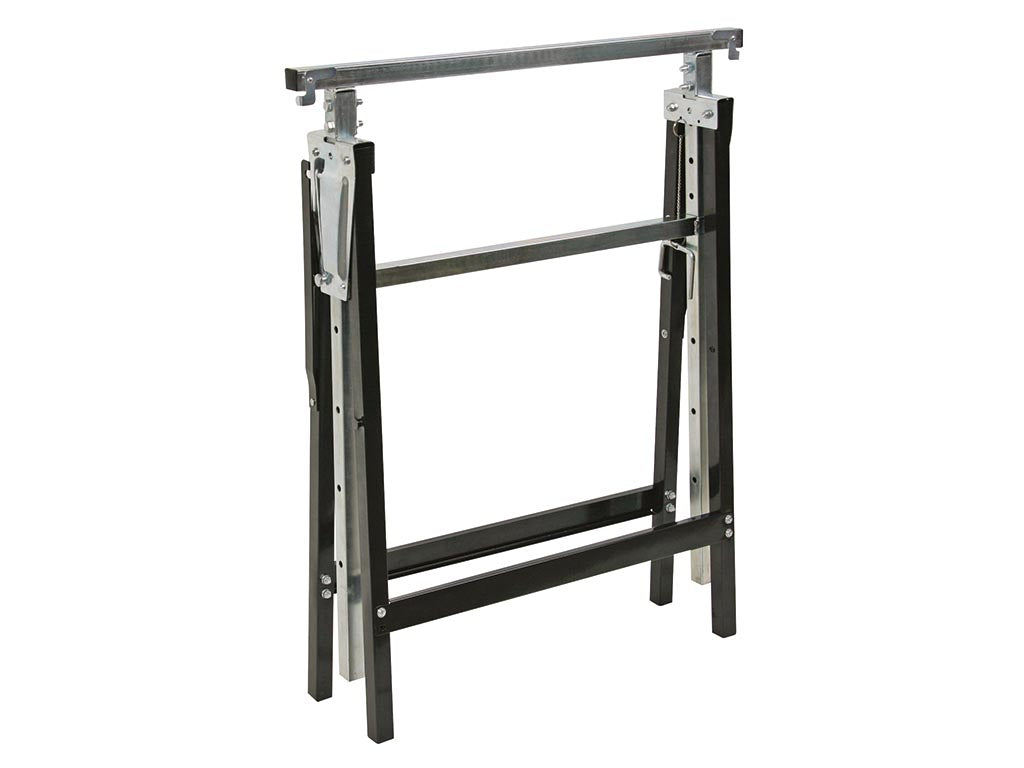 Toolland Metall-Sägebock, zusammenklappbar – mit sieben verstellbaren Höhenstufen, rutschfester Auflagefläche und Handgriff – für Werkstatt und Baustelle – schwarzes Metall – 180 kg