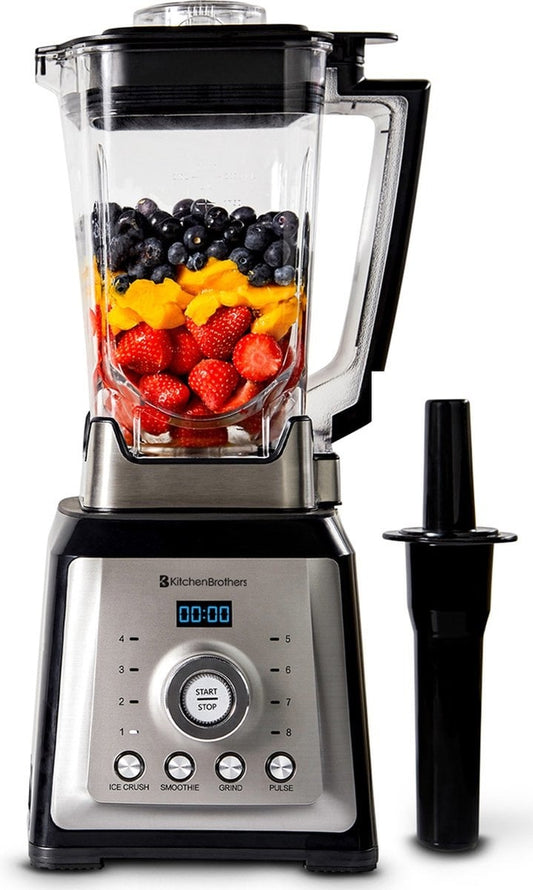 KitchenBrothers - Power Blender - Mixer - 2000W - 2L - Smoothie Maker - 8 Stufen/4 Geschwindigkeiten - Edelstahl