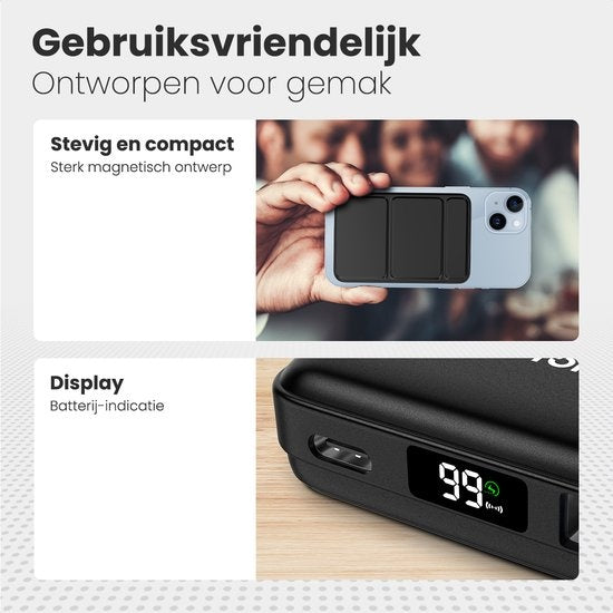 Auronic Powerbank - 10.000 mAh - 22,5W - iPhone 12/13/14/15 Schnellladegerät - Magnetisches und drahtloses Laden - Schwarz