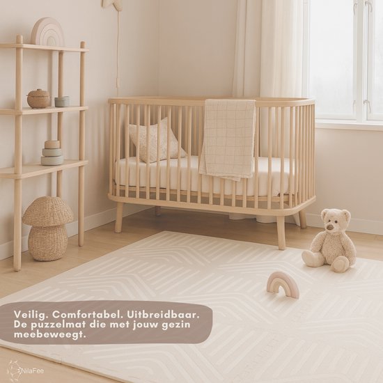 NilaFee™ – Spielmatte – Schaumstoff – Baby – Spielteppich – Krabbelmatte – 180 x 120 x 1,5 cm – Puzzlematte – Aufbewahrungstasche – Geometry Sandy