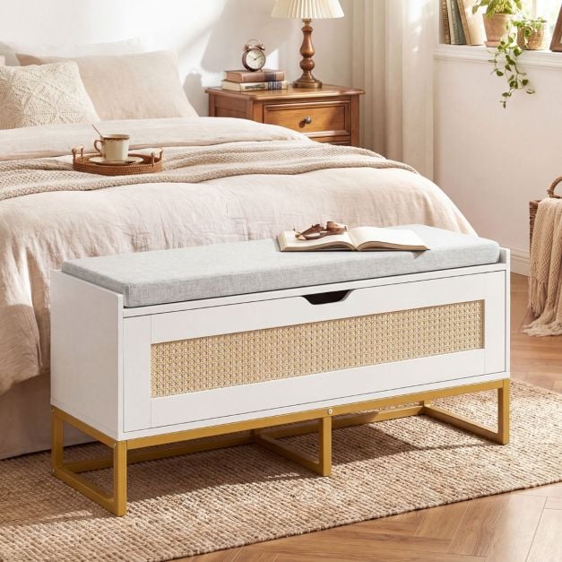 Coast Schuhbank - Rattan - Sitzkissen - 100 x 35 x 44 cm - Weiß