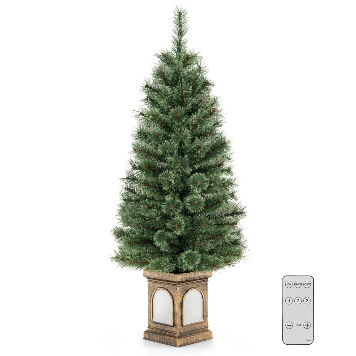 Coast Künstlicher Weihnachtsbaum 120 cm Grün/Gold - 116 Zweige - 100 LED-Lichter - Zementgefüllter Sockel - Fernsteuerung
