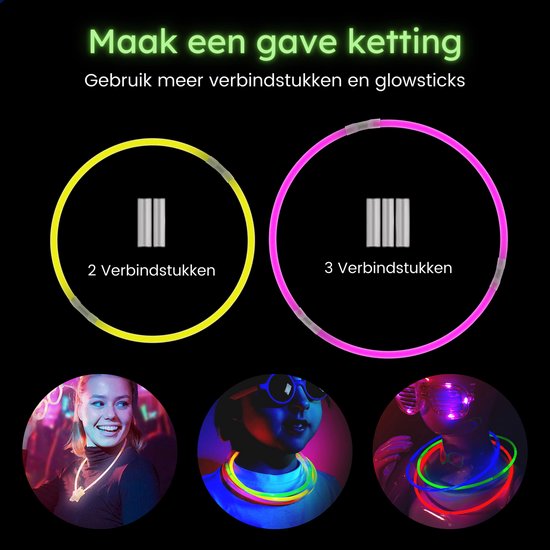 Partizzle 300 Stück Glow in the Dark Sticks - Extra Thick - Incl. Glowsticks Connectors - Breaking Sticks - Neon Karneval Party Artikel - Geburtstag Neujahr Party Dekorationen - 7 Farben