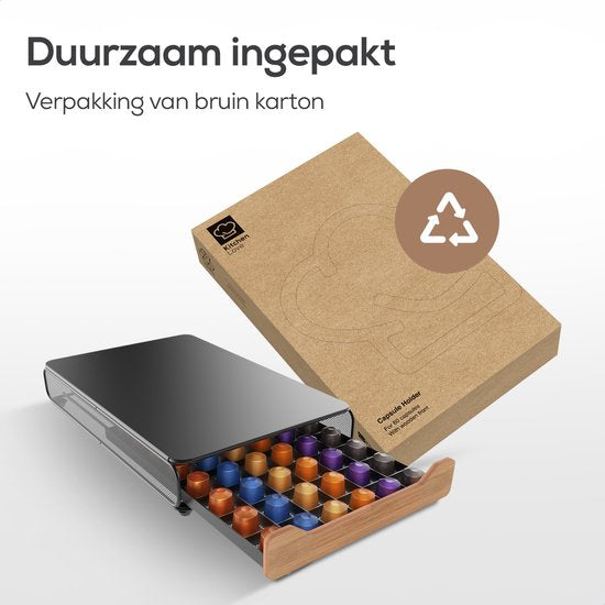 KitchenLove - Kapselhalter - Nespresso - Mit Schublade - 60 Tassen - Bambusholz - Schwarz