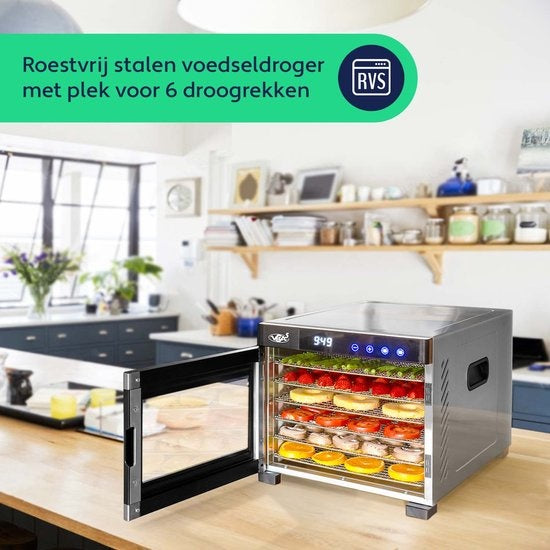 Vita5 Nobel PRO 6 Food dehydrator - Dörrgerät - Edelstahl - 24-Stunden-Timer - LED-Kontrollfeld - Dehydrator - 6 Schichten