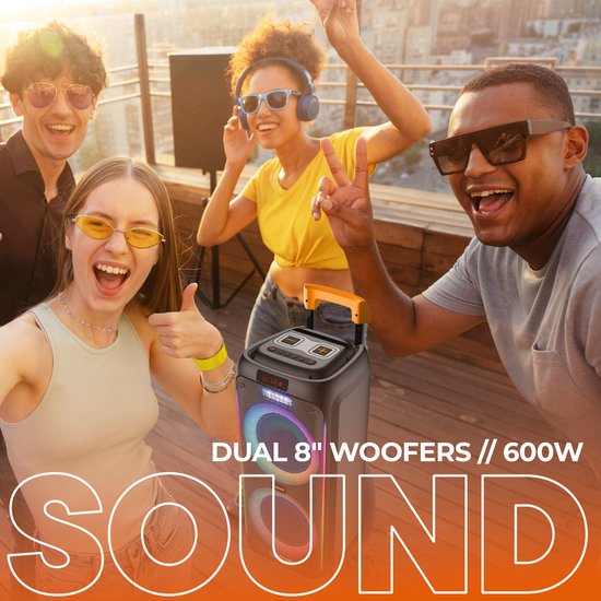 Denver Bluetooth Lautsprecher - Party Box - Disco Lights - Inkl. Mikrofon - Micro SD / USB / AUX - TSP456 - Schwarz