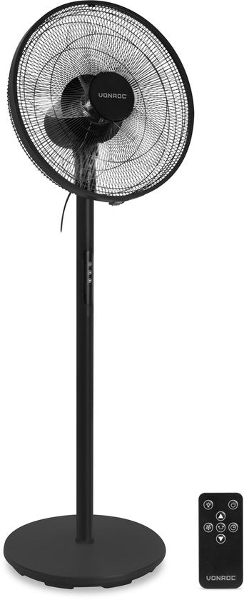 VONROC Standventilator – Ø 45,5 cm – 3 Geschwindigkeitsstufen – Timer – in 3 Höhen verstellbar – inkl. Fernbedienung – schwarz