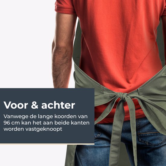 Küchenschürze - Wasser- und schmutzabweisend - Professionelle Kochschürze - Schürze für Frauen und Männer - Catering-Schürze - Unisex - Verstellbare Schnalle - Extra große Fächer - Grün