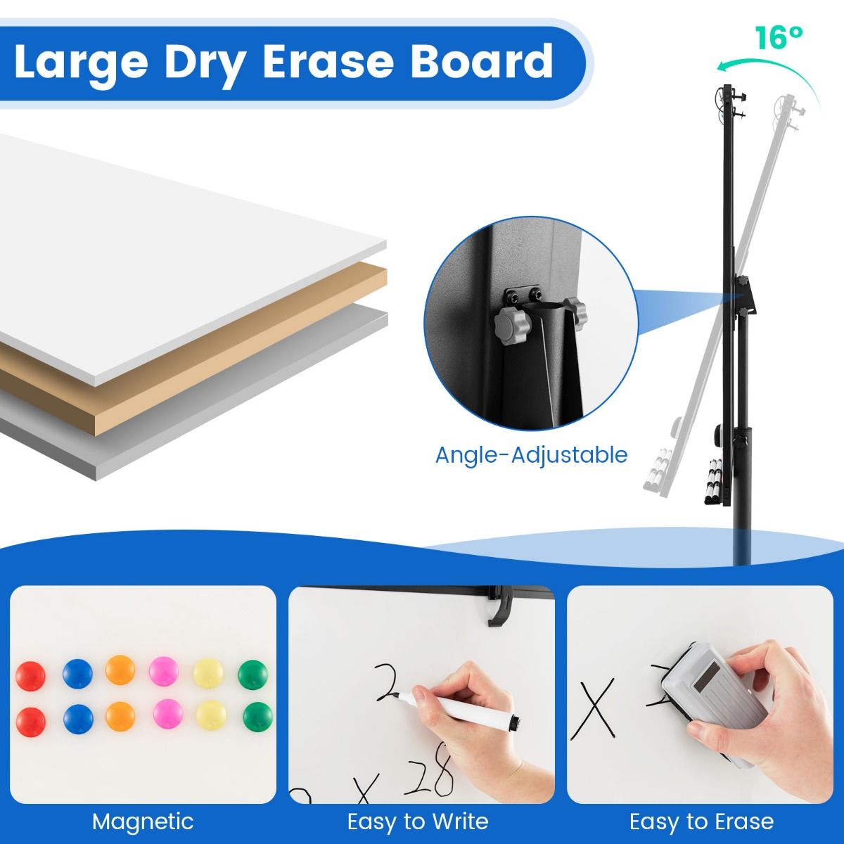 Coast Magnetisches Whiteboard - Inklusive Zubehör - Mobil - 100 x 65 cm - Schwarz