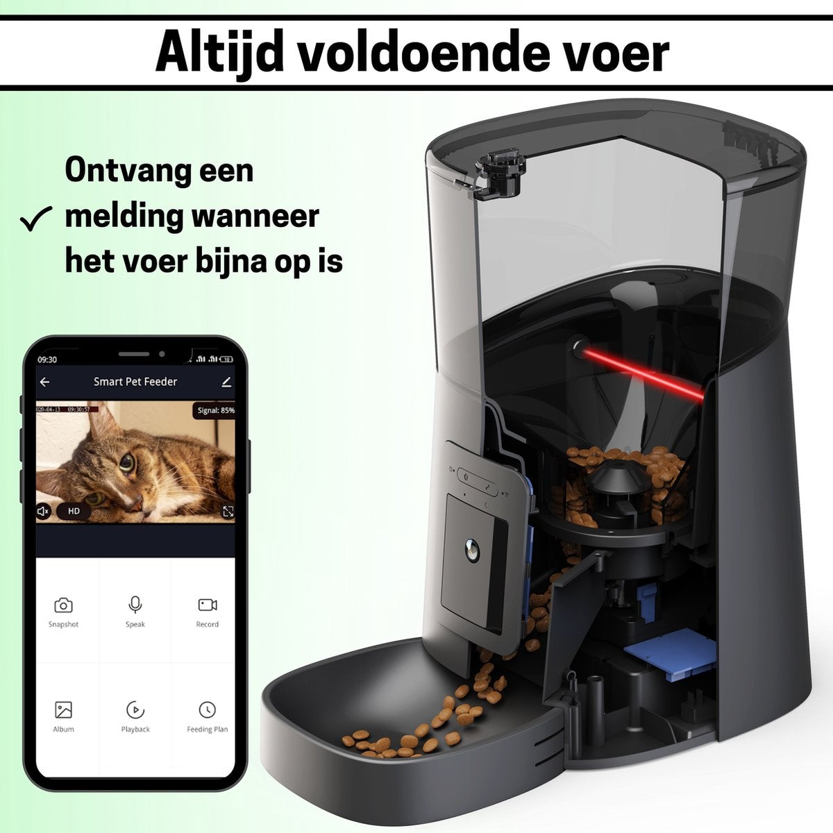 BOME - Ferngesteuerter Futterautomat für Katzen und Hunde - Kamera und Audio inkl. SD-Karte - Schwarz