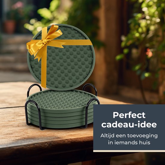 Castagnola Silikon-Untersetzer – Untersetzer für Gläser – Design-Untersetzer mit Halter – Untersetzer-Set – rutschfest – 6er-Set – Grün