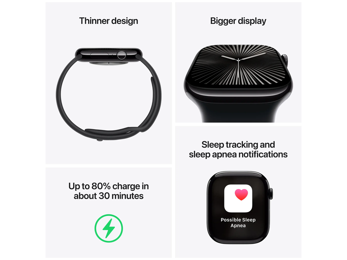 Apple Watch Series 10 42 mm – Diamantschwarz Aluminium – Schwarzes Sportarmband