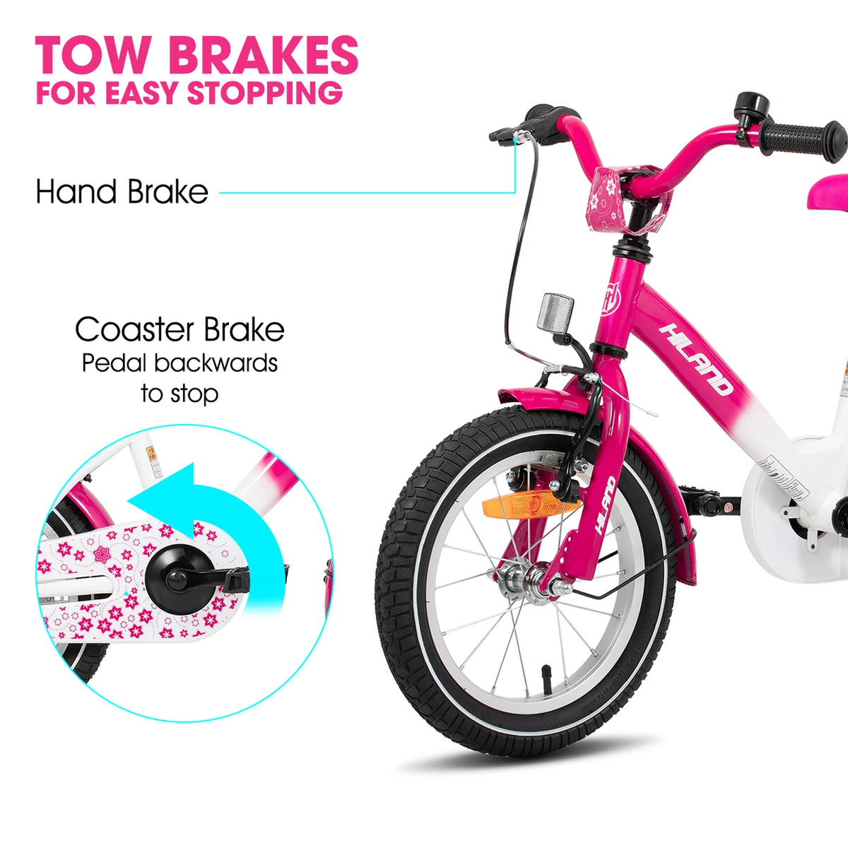 Hiland Starry Kinderfahrrad 12 Zoll – Rosa – mit Stützrädern, 2–7 Jahre