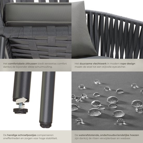 tectake - Gartenstuhl, 2er-Set, Metall-Outdoor-Stuhl, Terrassenstuhl mit Armlehnen, Loungesessel, Gartensessel, Gartenmöbel, Balkonmöbel, Gartenset Lounge, wasserabweisende Polster, verstellbare Beine