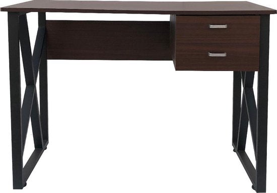 Schreibtisch Computertisch Stabil - Beistelltisch - Industrie Vintage - Schwarz Metall Braun Holz