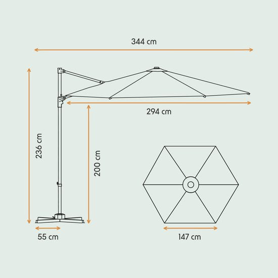 LifeGoods Sonnenschirm - Ø300 cm - 30° neigbar - One-push System - Wasserdicht - mit Bezug - Anthrazit